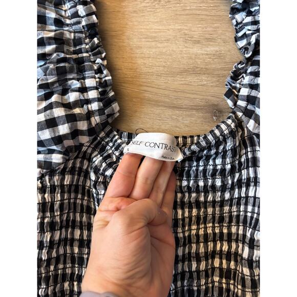 Anthropologie Self Contrast Amadi Gingham Puff Sleeve Romper - Picture 7 of 8